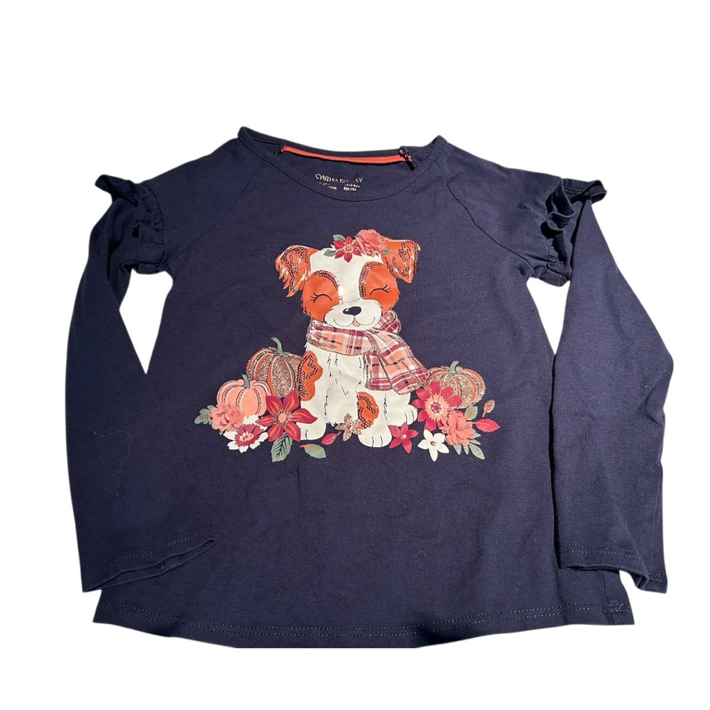 Cynthia Rowley Blue Long Sleeve Tee with Cartoon Animal Design